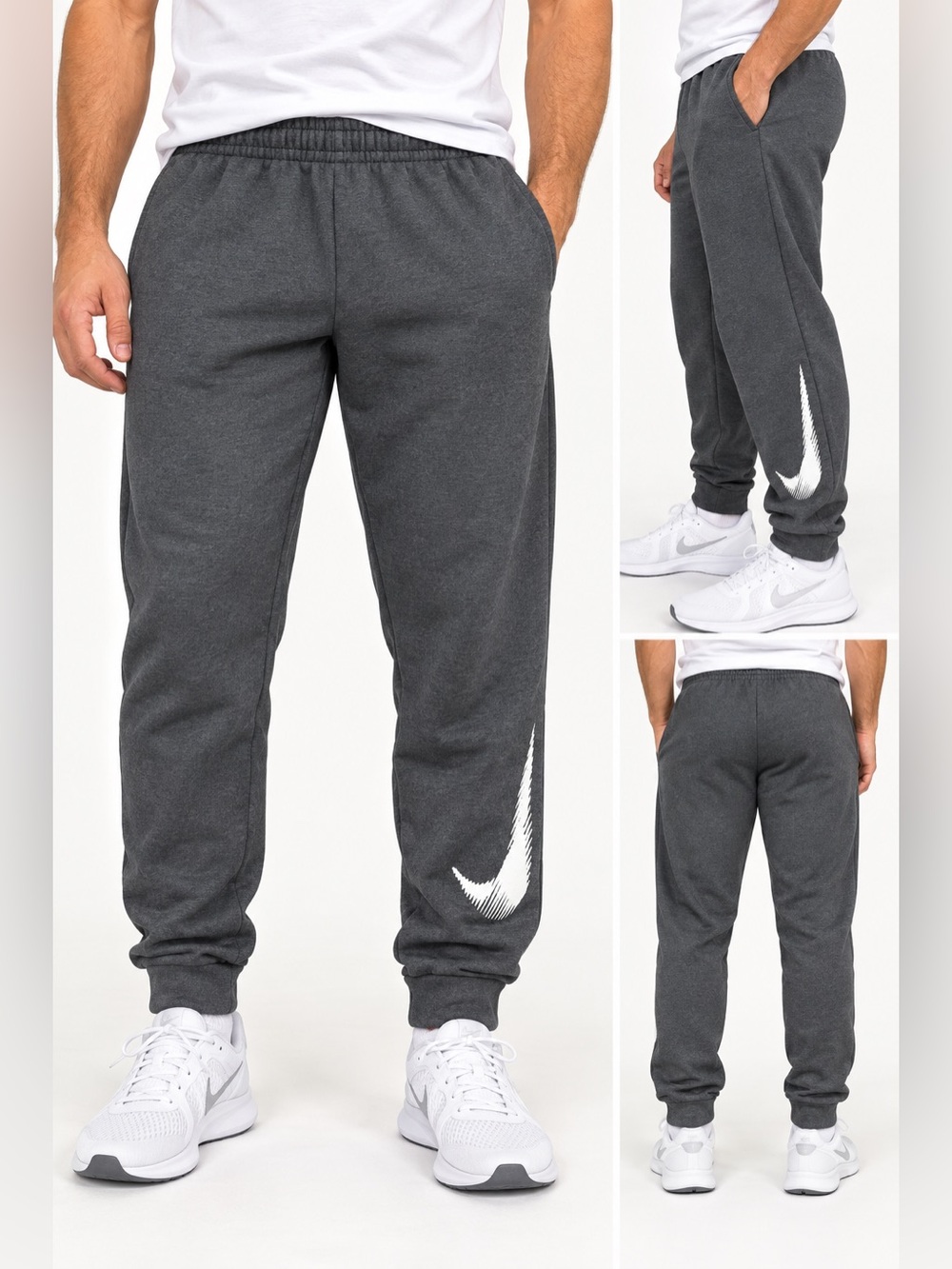 Nike Therma-FIT Jogger Pants Mens XL Gray Fleece Big Swoosh Athletic Sweatpants